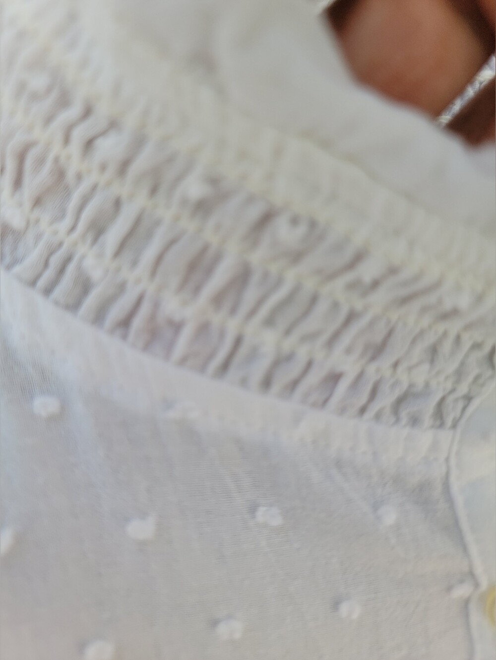 LOFT White Swiss Dot Ruffle Smocked high neck Blouse XL NWT Romantic Cottagecore - Picture 6 of 13
